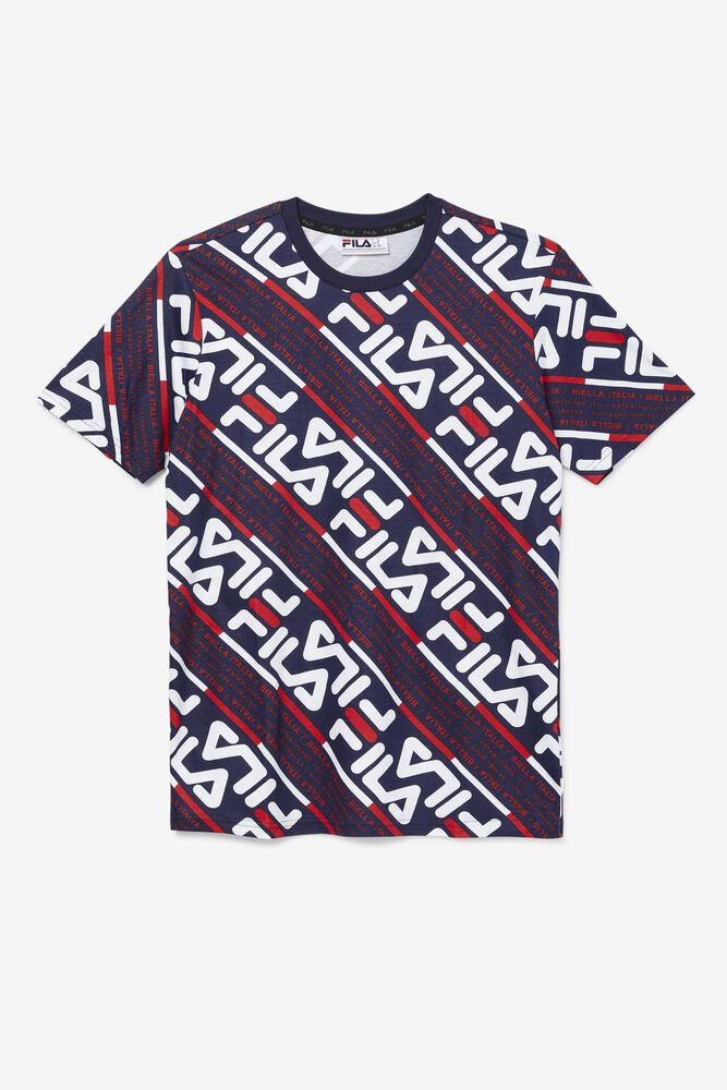 Fila Calvin Navy/White/Red T-Shirt Mens - NZ 25036-ROQJ